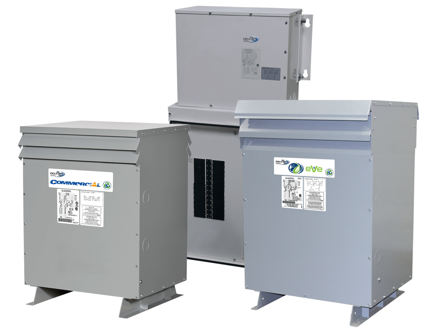 two dry type distribution transformers and a mini power center